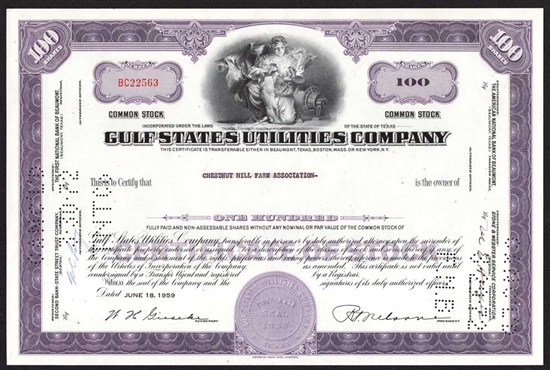 Gulf States Utilities Company Stock Certificate