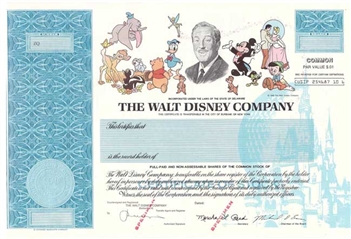 Walt Disney Stock Certificate Disney Specimen Stock Certificate
