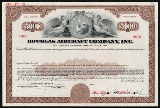 Douglas Aircraft Company Specimen $5000 Bond - 1966 | McDonnell Douglas ...