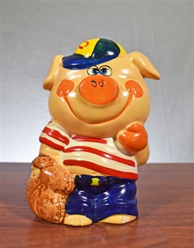 Vintage Baseball Pig Piggy Bank very good condition pre-owned plastic